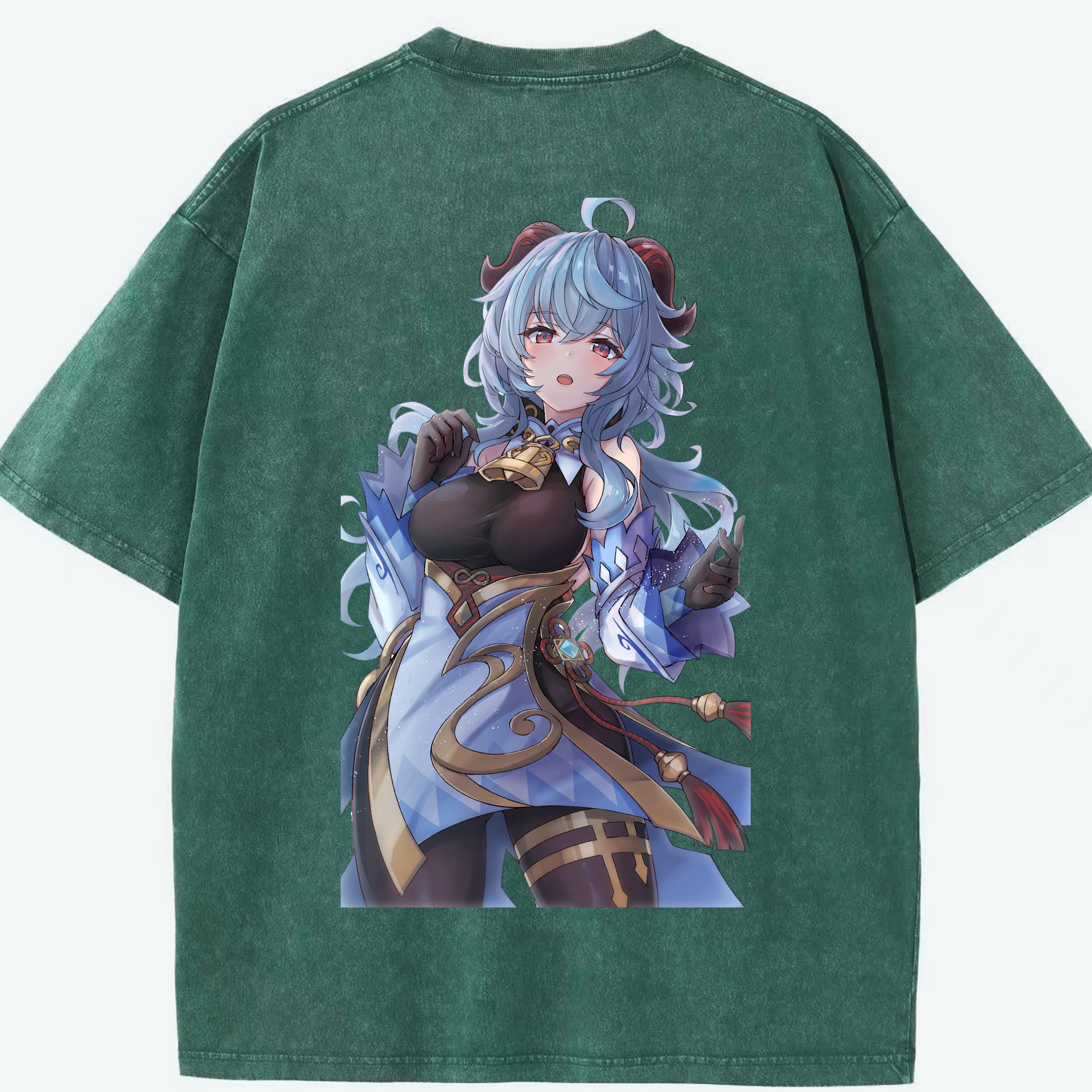 げんし神 甘雨 かんう genshin Ganyu 綿100% ヴィンテージ風 半袖Tシャツ（背面プリント）